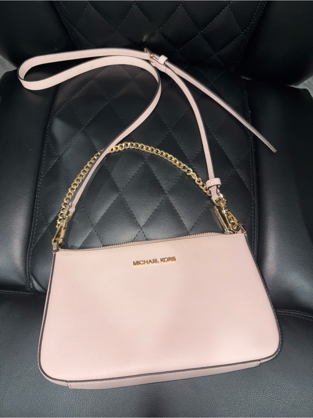 MICHAEL KORS Pale Pink Saffiano Crossbody with Gold Chain